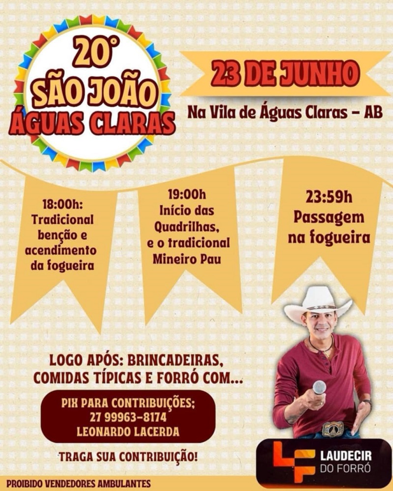 20º São João de Águas Claras em Águia Branca promete animar o público nesta segunda, 23 de junho
