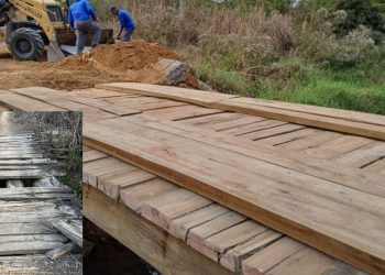 Ponte de madeira construída pela Prefeitura de Barra de São Francisco no Córrego Itaúnas, agora são 144