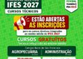IFES abre inscrições para processo seletivo 2027 com 160 vagas no Campus Barra de São Francisco